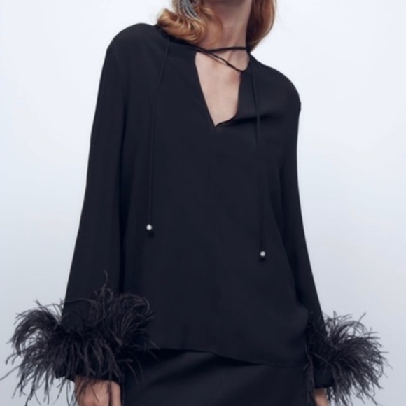 Zara Flowey Feather Blouse - Picture 4 of 5
